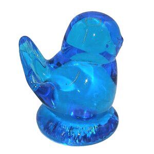 Vintage 1989 Blue Bird of Happiness hand blown lue Art Glass